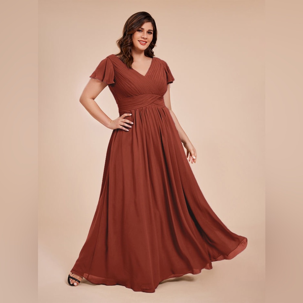 Plus Size V-Neck Maxi Dress in Terracotta